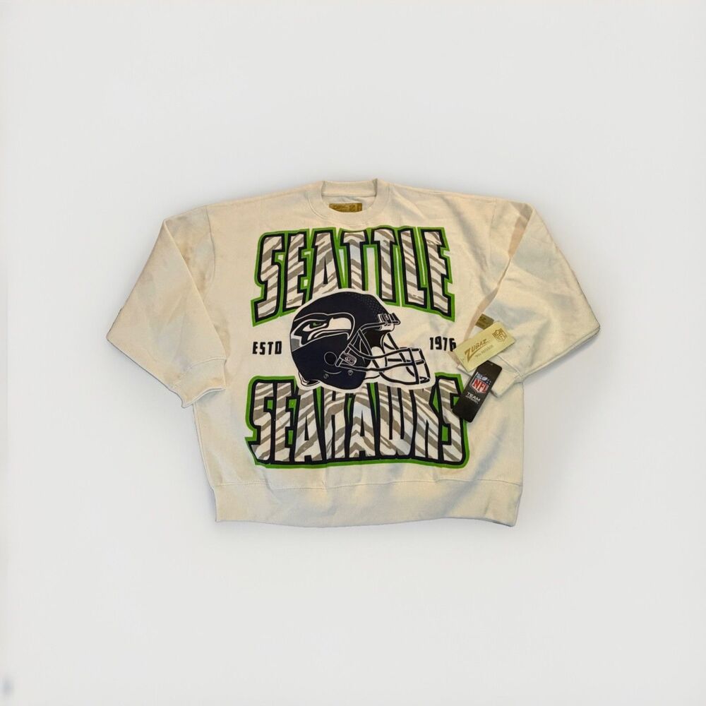 Seattle Seahawks Zubaz 90s Reissue Crewneck Sweatshirt M Large NWT NFL White
